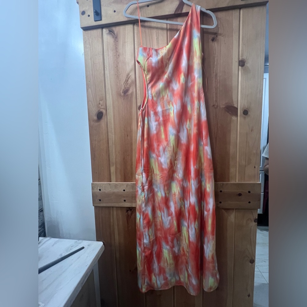 Orange and Yellow Asymmetrical One Shoulder Sundress With Cut Out